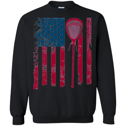 Lacrosse Player T-shirt Lacrosse American Flag Stick Black