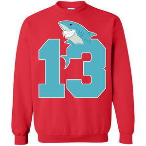 13th Birthday Shark Party ShirtG180 Gildan Crewneck Pullover Sweatshirt 8 oz.