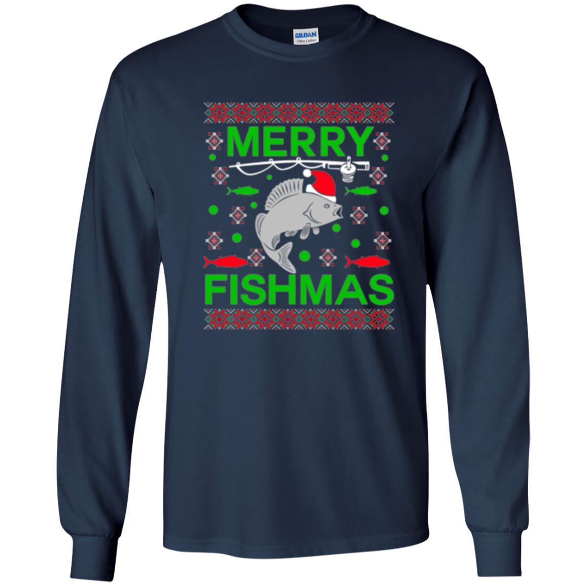 Christmas T-shirt Merry Fishmas Merry Christmas Fisherman Navy