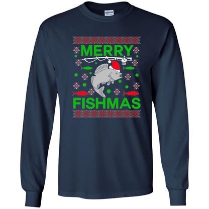 Christmas T-shirt Merry Fishmas Merry Christmas Fisherman Navy