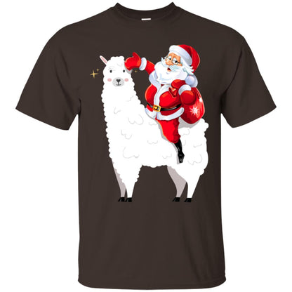 Alpaca Llama And Santa Claus X-mas Gift Shirt Dark Chocolate