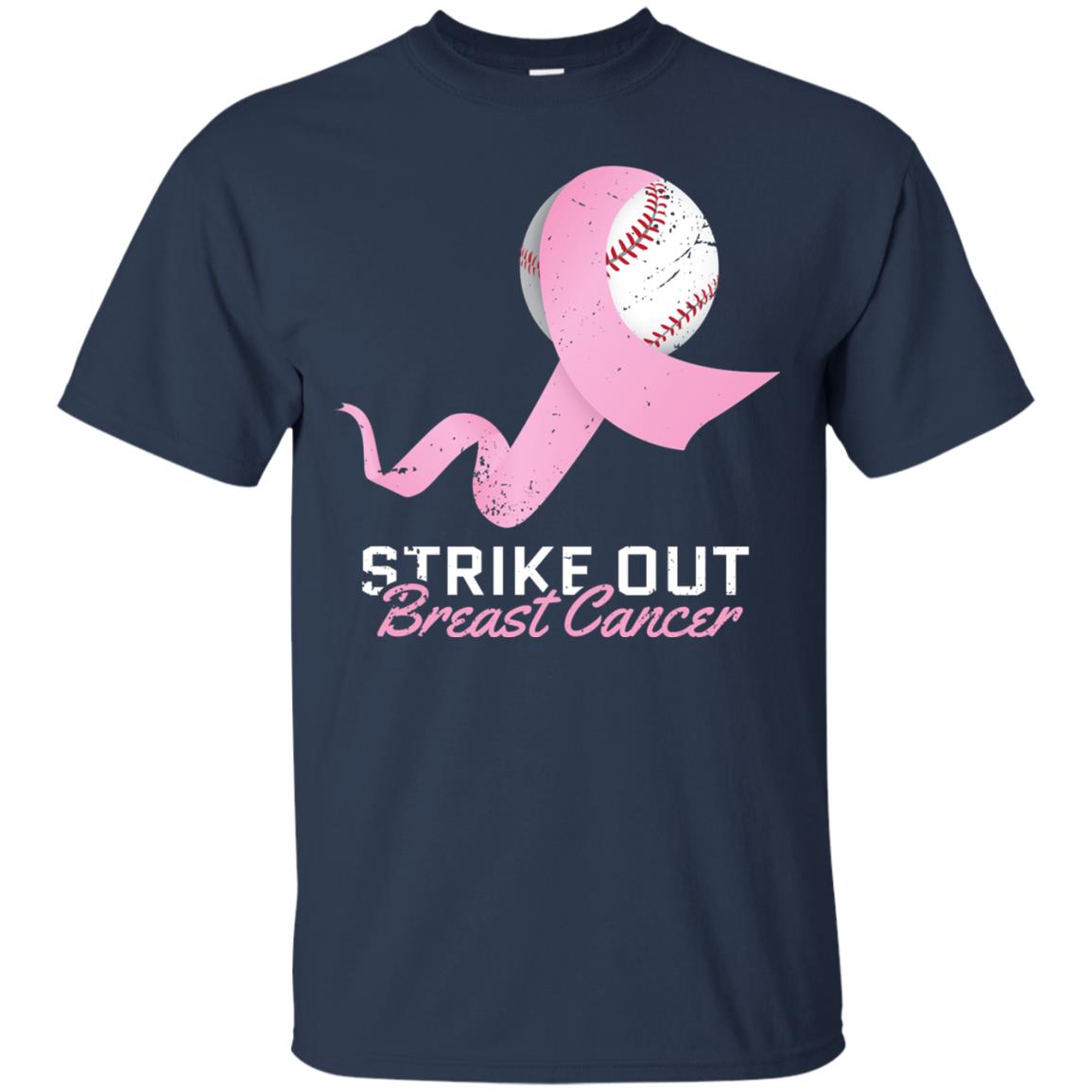 Strike Out Breast Cancer T-shirt Pink Ribbon And Baseball Navy