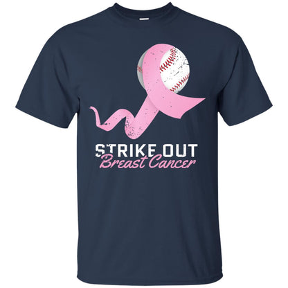 Strike Out Breast Cancer T-shirt Pink Ribbon And Baseball Navy