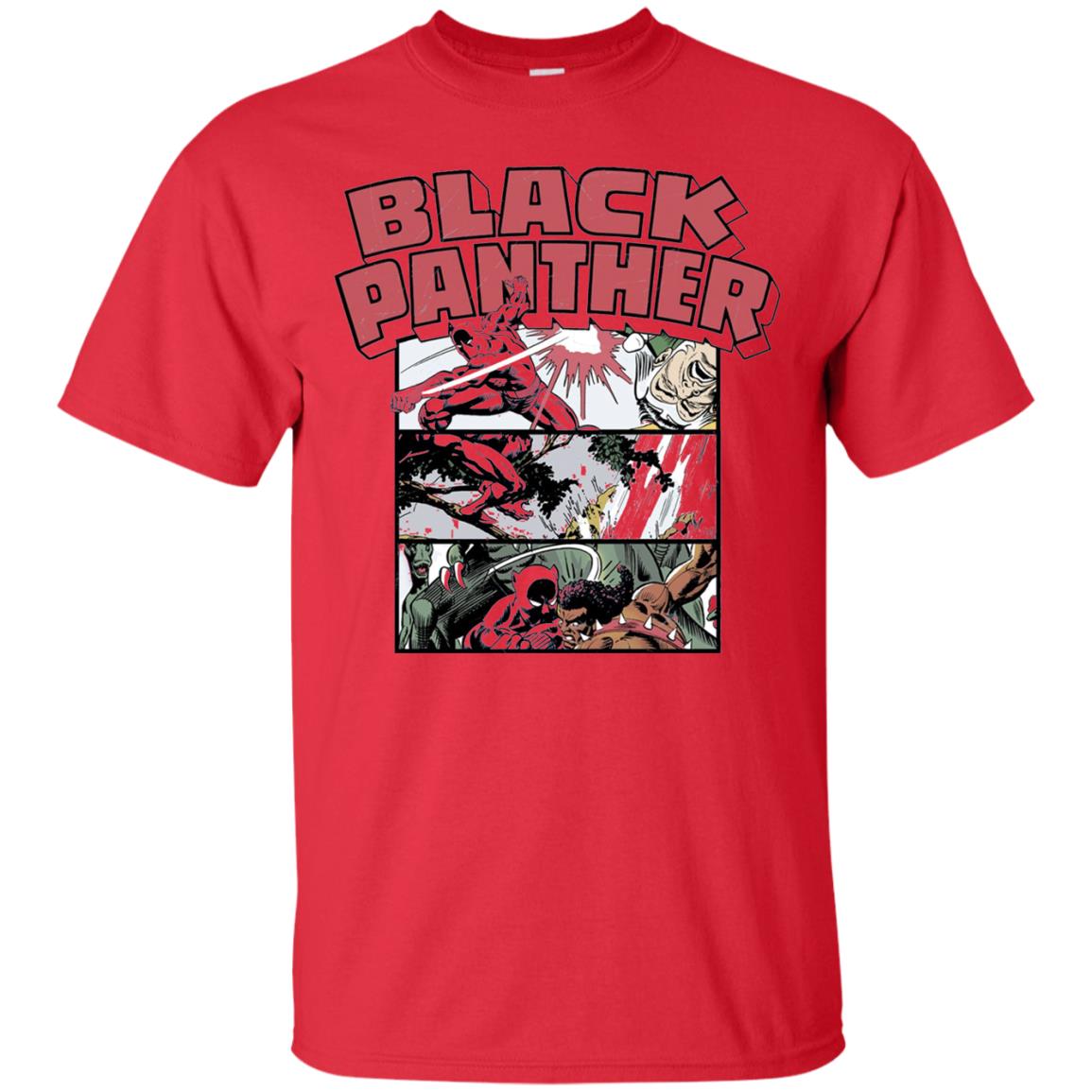 Black Panther Retro Comic Stacked Panel Art T-shirt Red