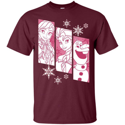 Frozen Anna Elsa Olaf Snowflake Panel Graphic T-shirt Maroon