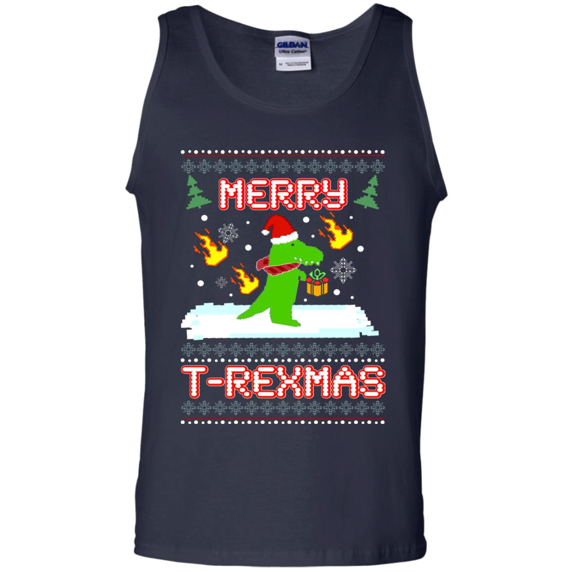 Merry T-rexmas X-mas Dinosaur Saurus Gift Shirt Navy