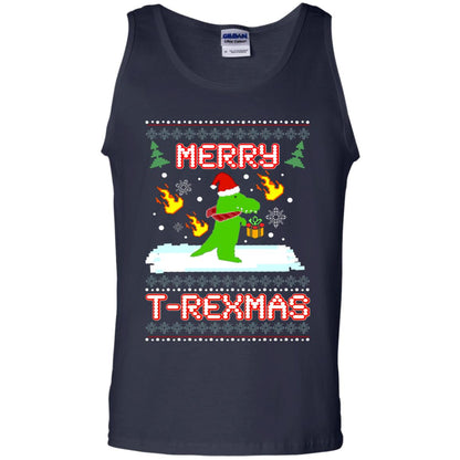 Merry T-rexmas X-mas Dinosaur Saurus Gift Shirt Navy
