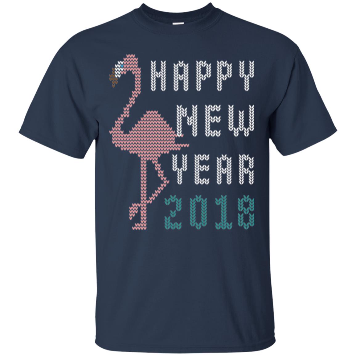 Happy New Year 2018 T-shirt Pink Flamingo Navy
