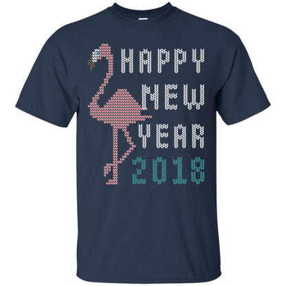 Happy New Year 2018 T-shirt Pink Flamingo Navy