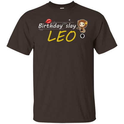 Cute Leo Girl Birthday Lip Slay T-shirt Dark Chocolate