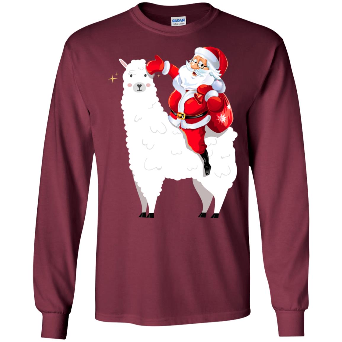 Alpaca Llama And Santa Claus X-mas Gift Shirt Maroon