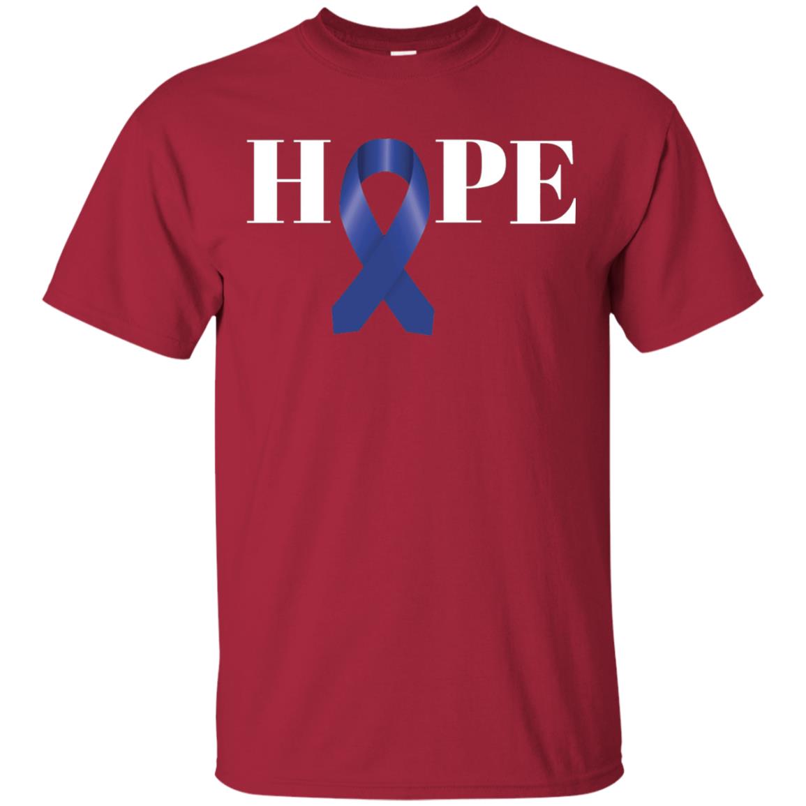 Hope Blue Ribbon Cancer Awareness Colon Cancer T-shirt Cardinal