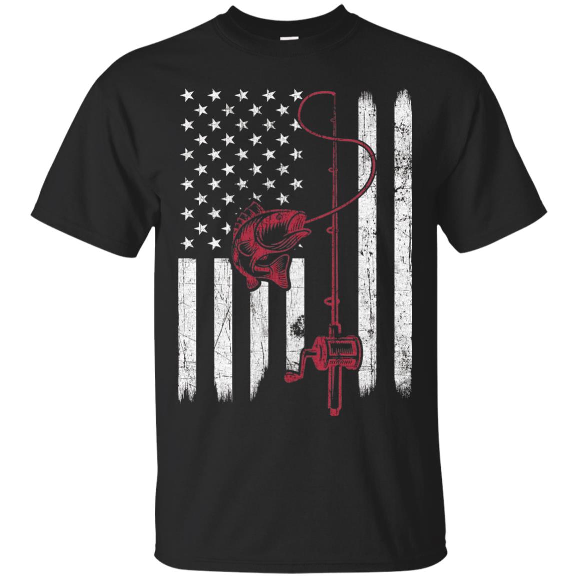 Vintage Fishing With American Flag Bass Fisherman T-shirt Black