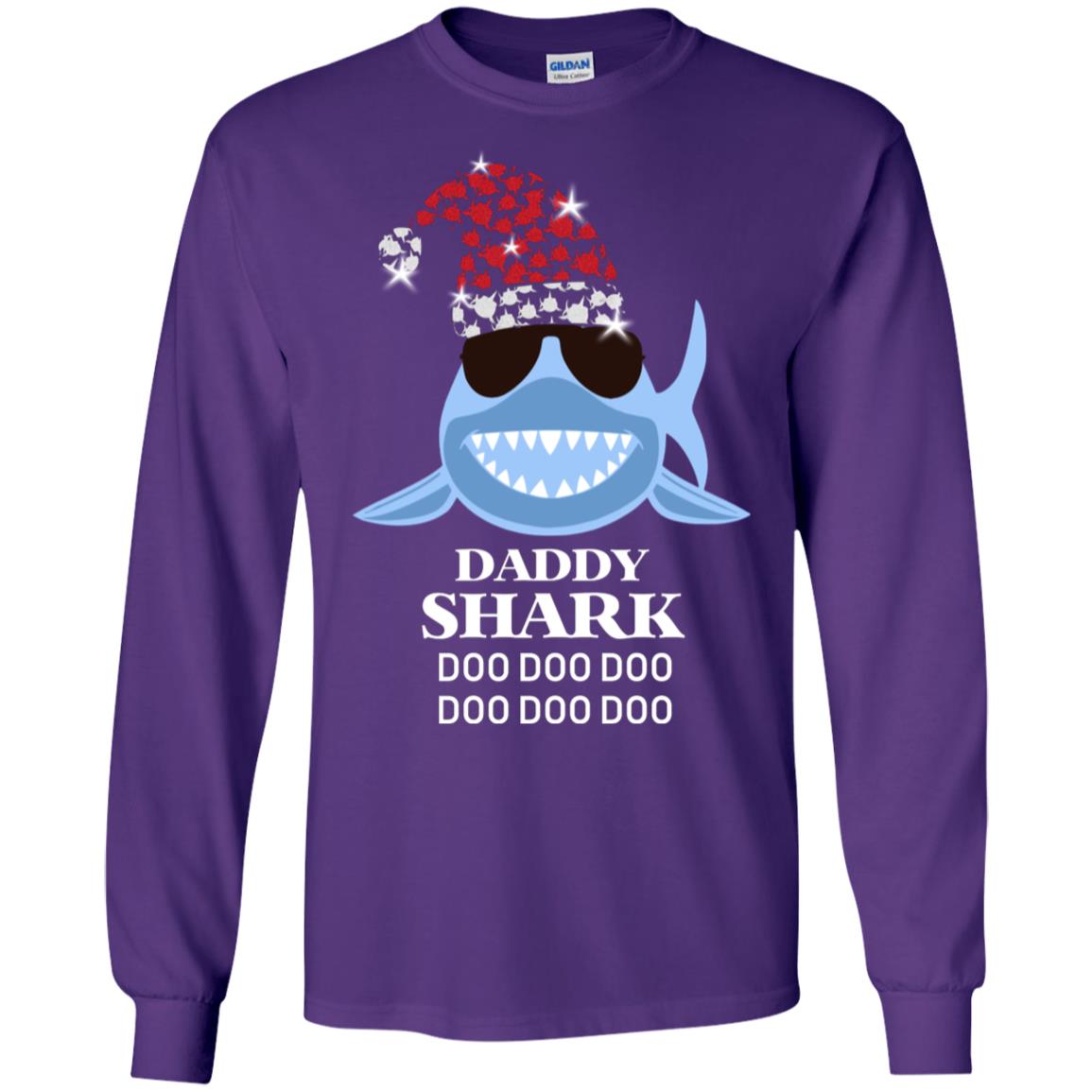 Daddy Shark With Santa Claus Hat Merry X-mas Family Shark Gift Shirt Purple