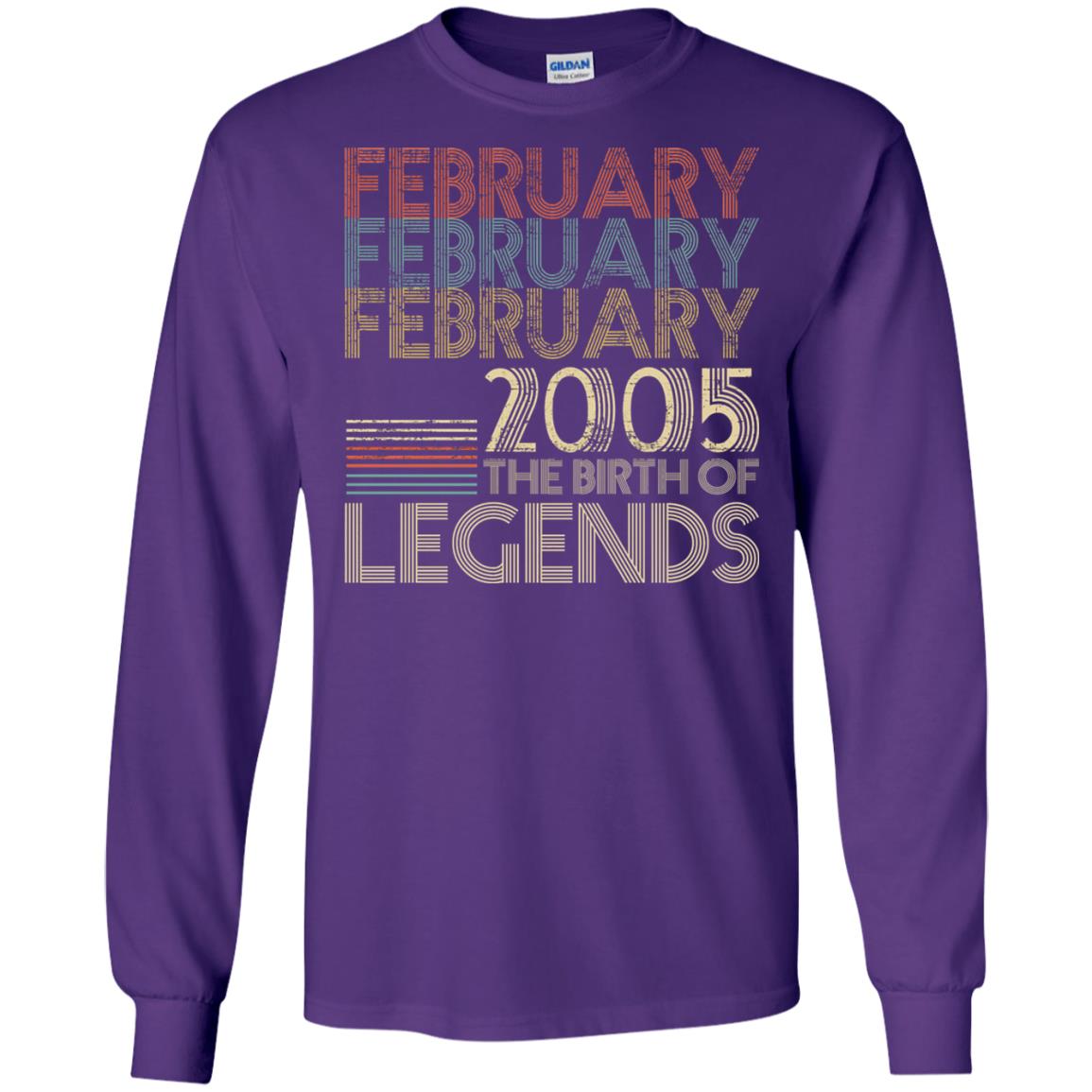 February Retro Classic Vintage 2005 The Birth Of Legends 13th Birthday T-shirt Purple