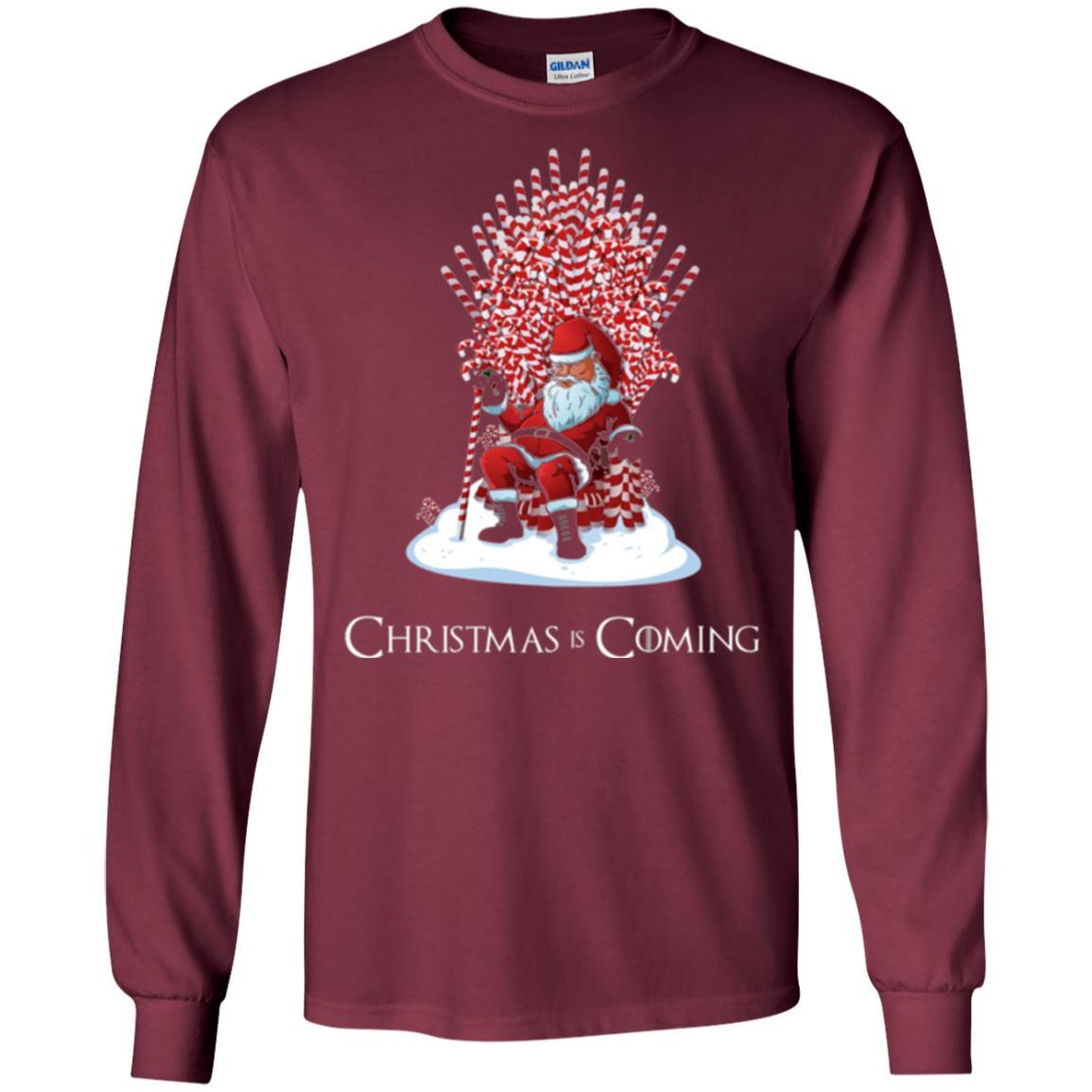 Funny Christmas T-shirt Santa Candy Cane Throne Maroon