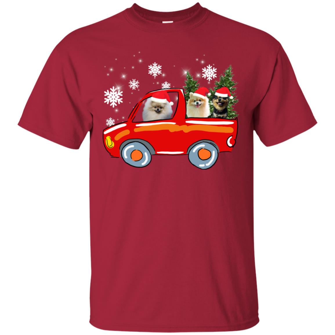 Pomeranians Dogs On Car Merry Christmas Gift Shirt Cardinal