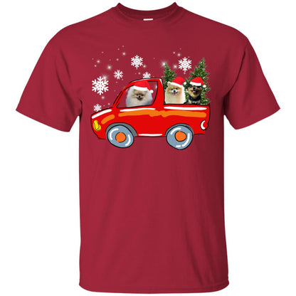 Pomeranians Dogs On Car Merry Christmas Gift Shirt Cardinal