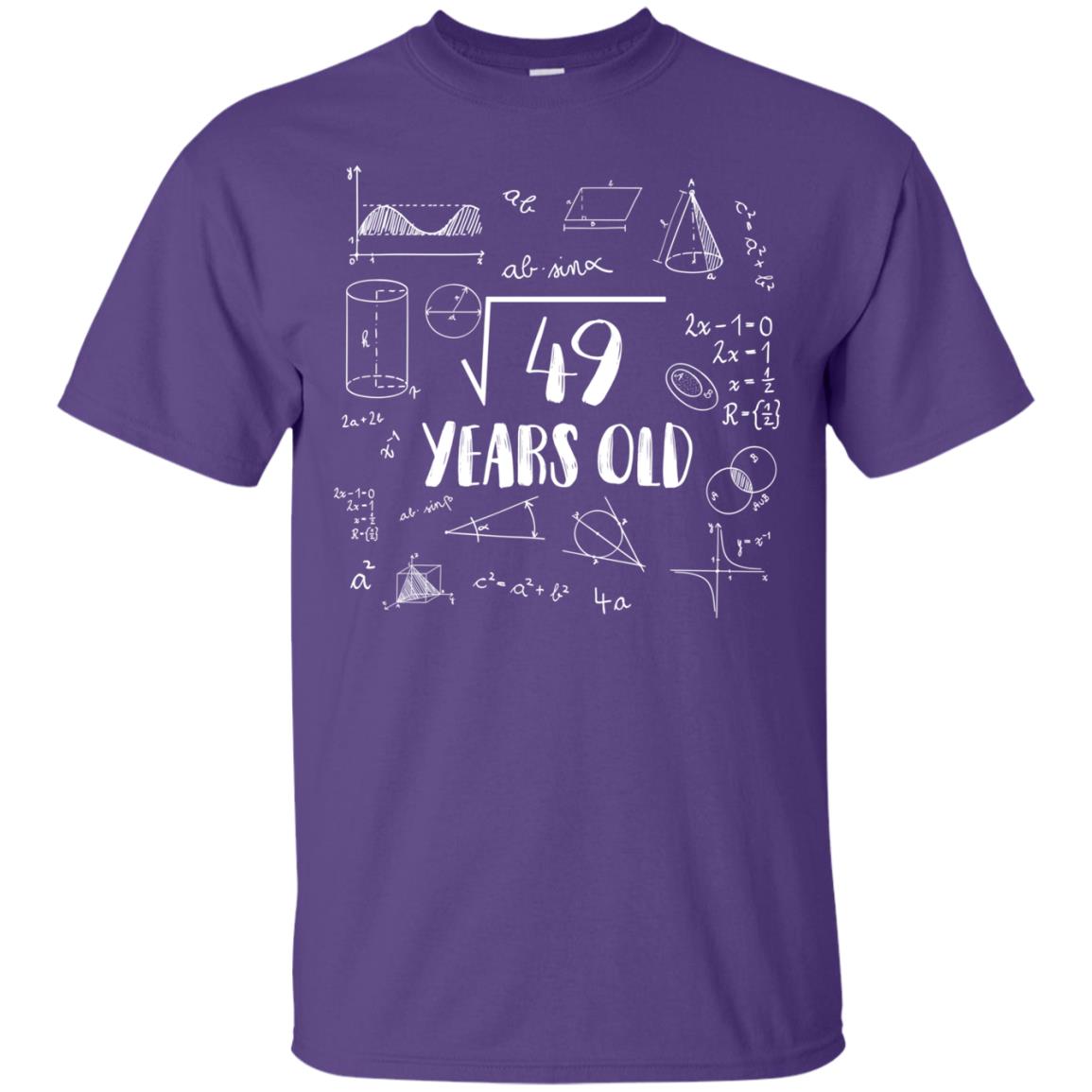Square Root Of 49 7th Birthday 7 Years Old Math T-shirt Purple