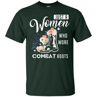 Just A Women Who Wore Combat Boots Female Veteran T-shirt Forest