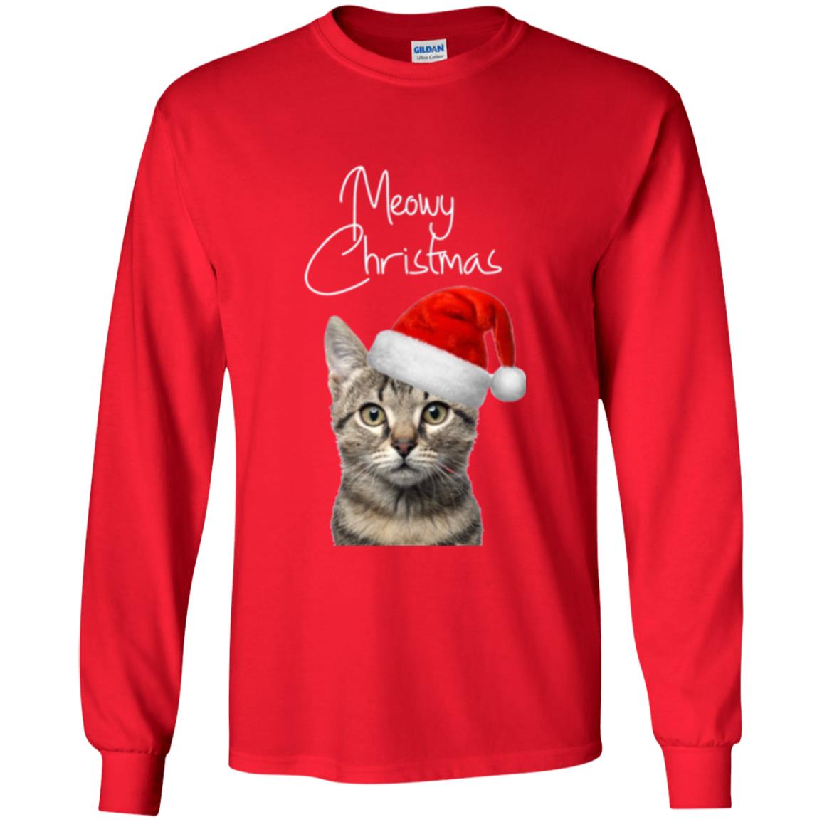 Cat Lovers T-shirt Merry Christmas Red