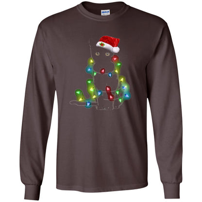 Christmas T-shirt Cat And Lights Dark Chocolate