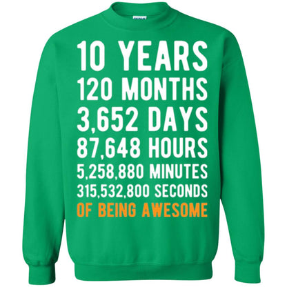 Birthday T-shirt 10 Years Old Of Being Awesome Irish Green