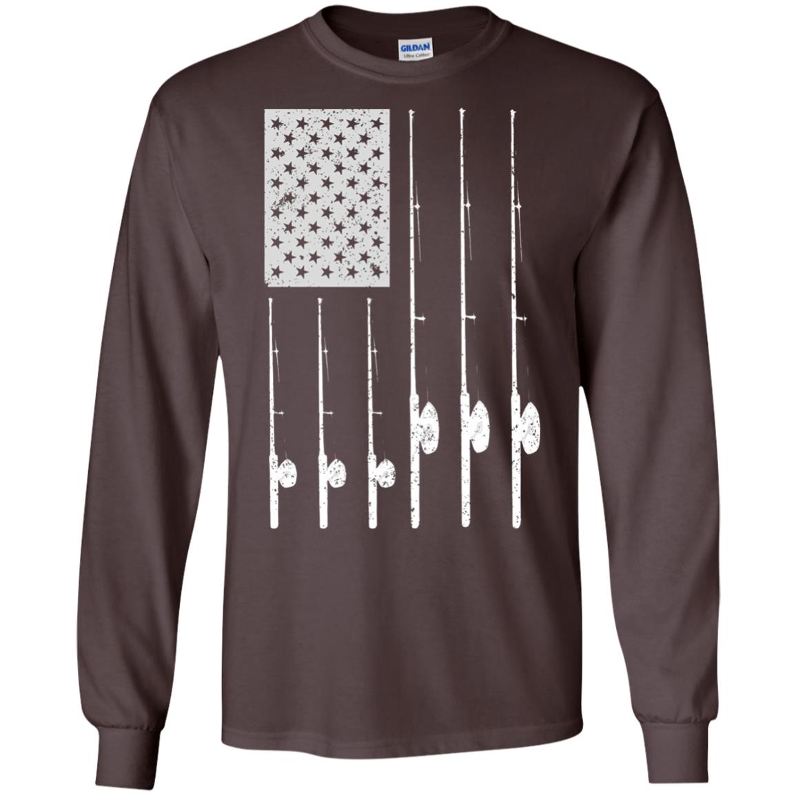 Patriotic Fishing T-shirt American Usa Flag Great Dark Chocolate