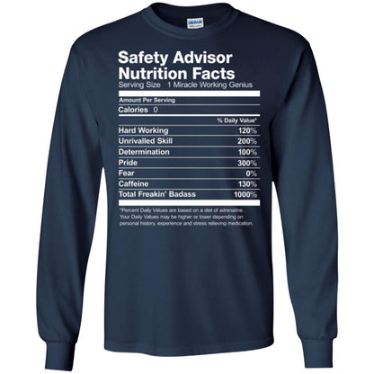 Safety Advisor Nutrition Facts Funny T-shirt Navy