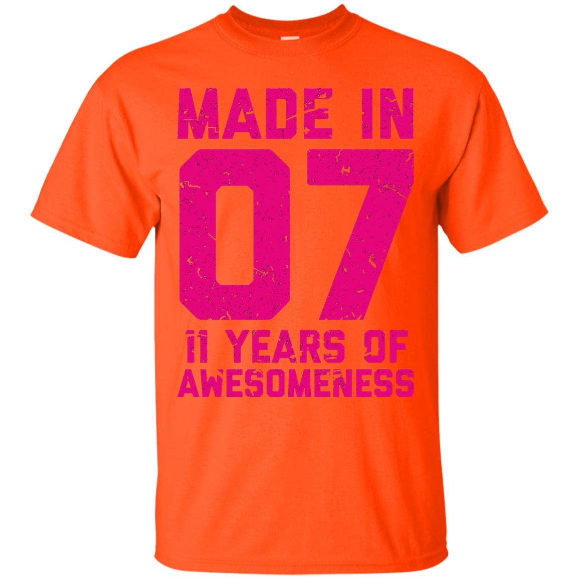Made In 07 Age 11 Eleven Years Of Awesomeness T-shirt Orange