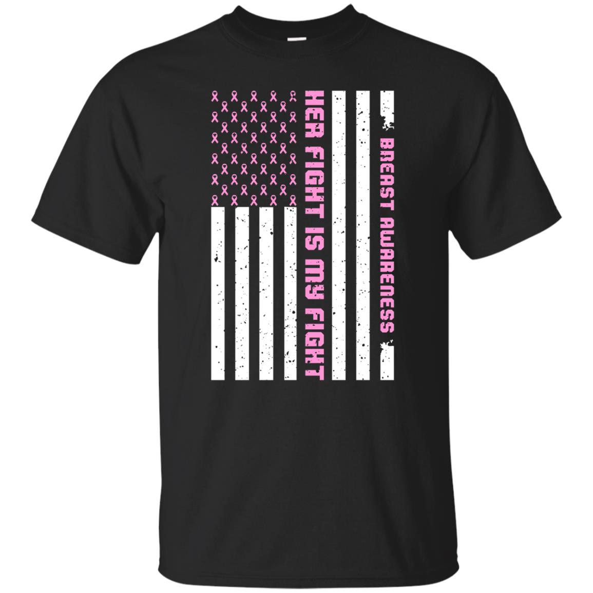Breast Awareness His Fight Is My Fight Pink Ribbon Stars Flag Of Usa Shirt Black