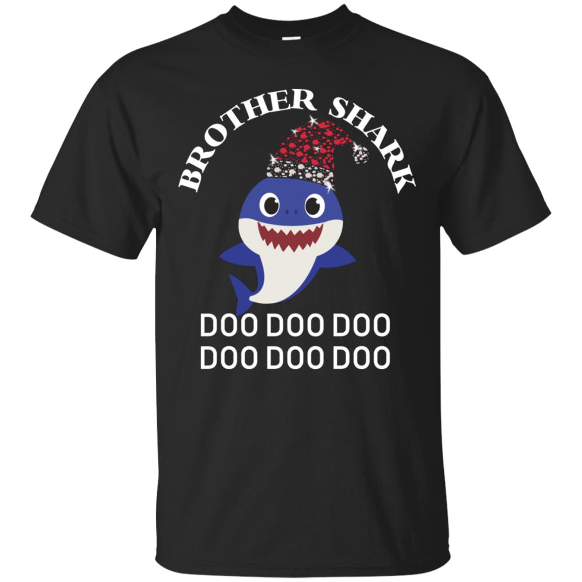 Brother Shark With Santa Claus Hat Merry X-mas Family Shark Gift Shirt Black