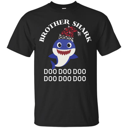 Brother Shark With Santa Claus Hat Merry X-mas Family Shark Gift Shirt Black