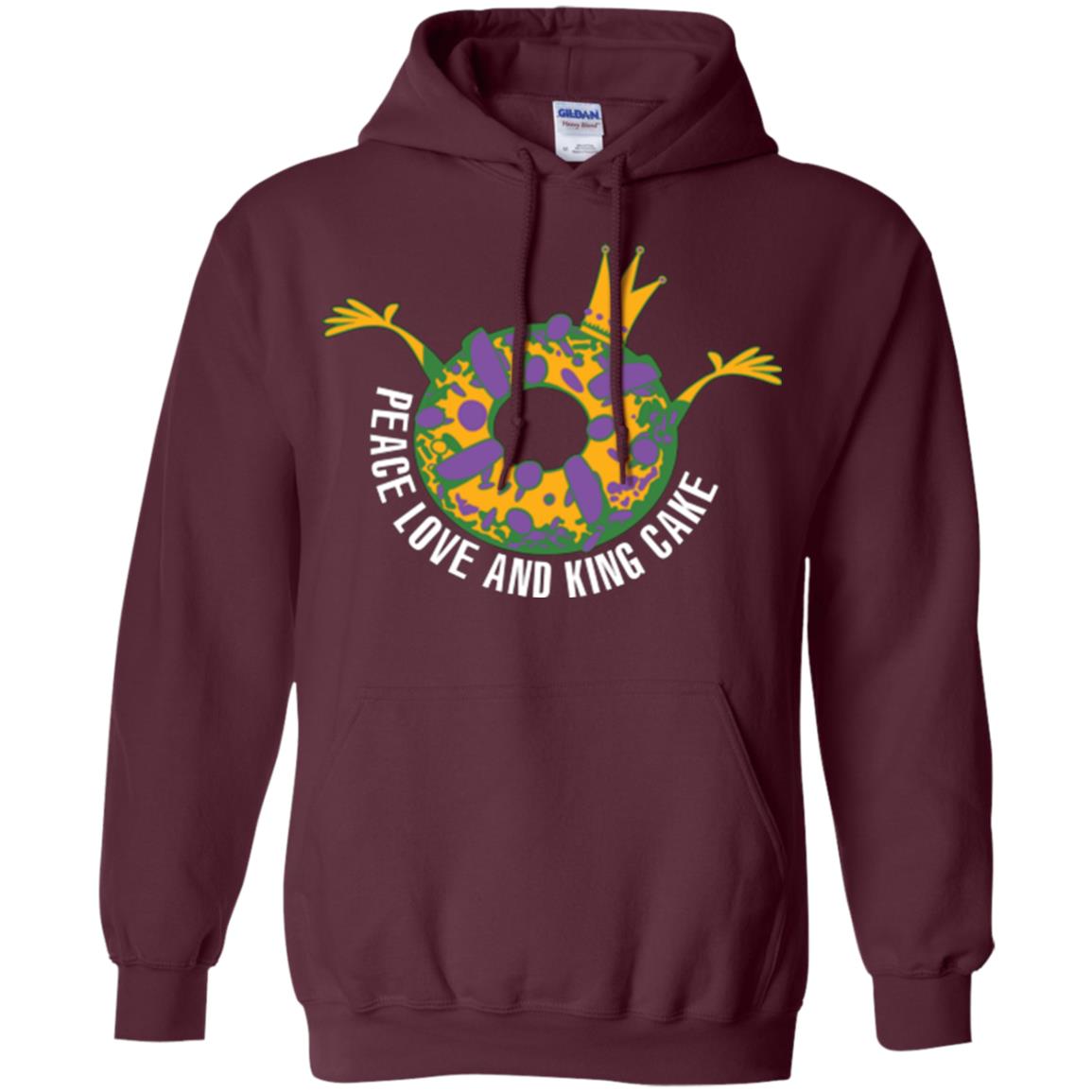 Mardi Gras T-shirt Peace Love And King Cake Maroon