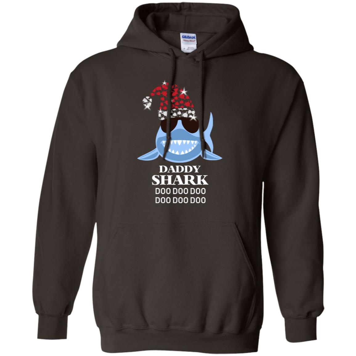 Daddy Shark With Santa Claus Hat Merry X-mas Family Shark Gift Shirt Dark Chocolate