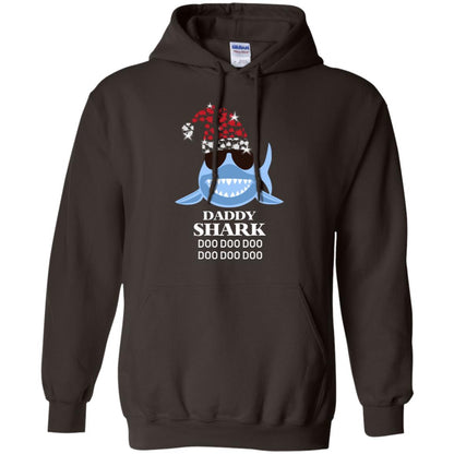Daddy Shark With Santa Claus Hat Merry X-mas Family Shark Gift Shirt Dark Chocolate