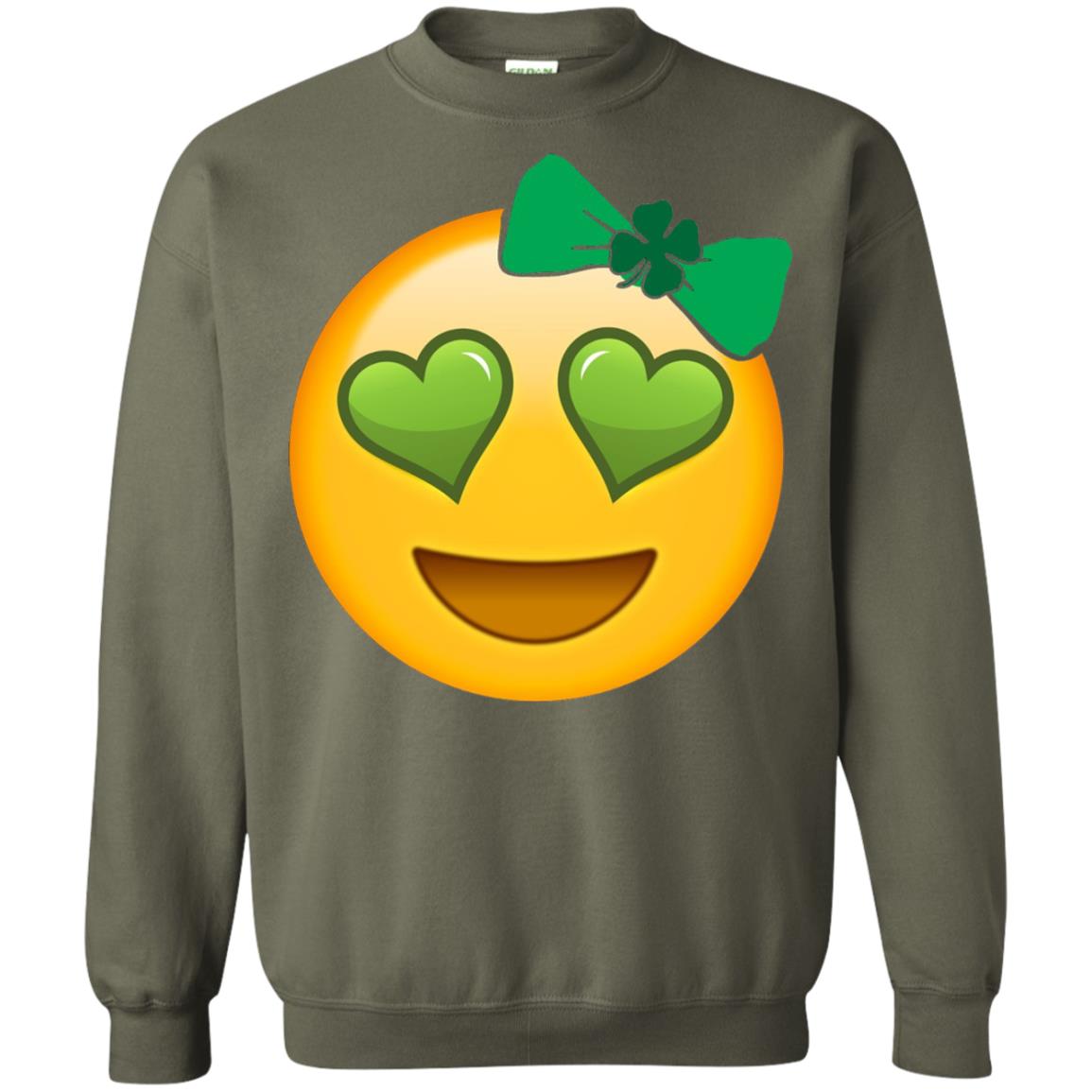 Emoji Green Heart Eyes Bow Saint Patricks Day Shirt For Girls Military Green