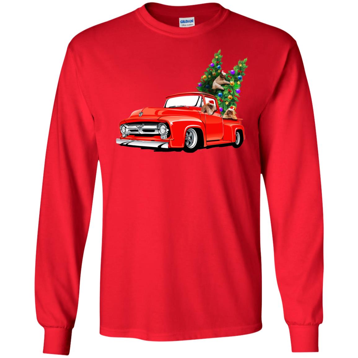 Christmas Tree And Sloths On Car X-mas Gift Shirt Red