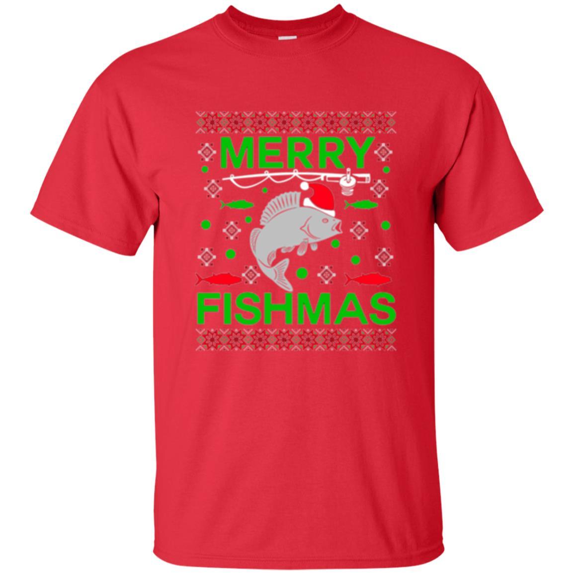 Christmas T-shirt Merry Fishmas Merry Christmas Fisherman Red