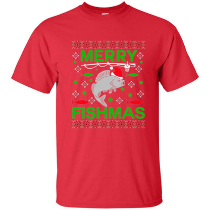 Christmas T-shirt Merry Fishmas Merry Christmas Fisherman Red
