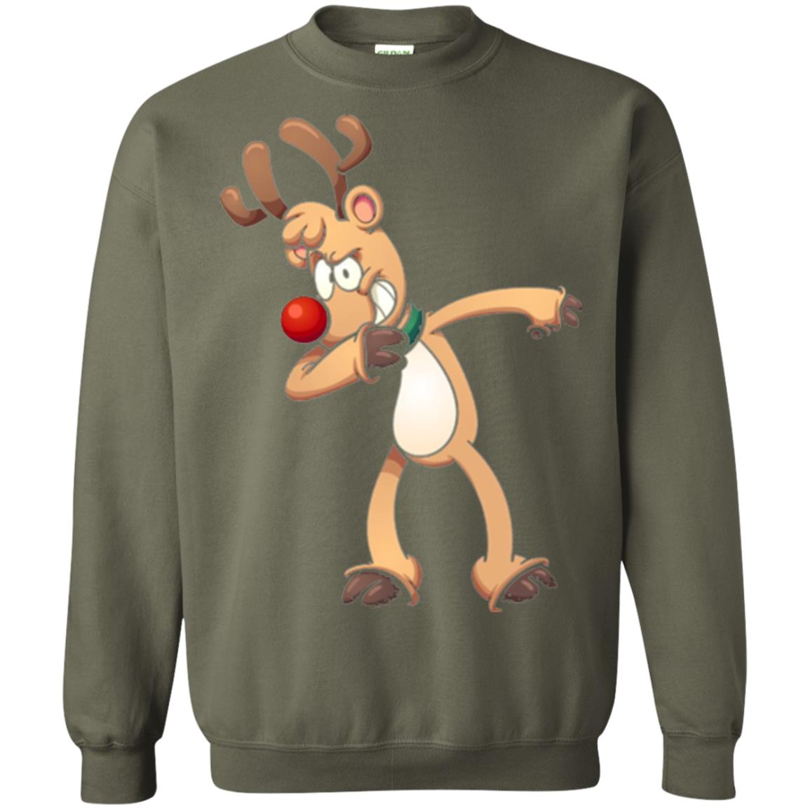 Christmas T-shirt Dabbing Reindeer Military Green
