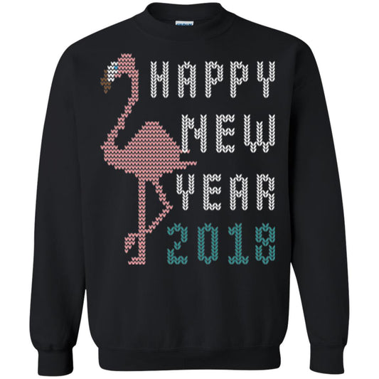 Happy New Year 2018 T-shirt Pink Flamingo Black