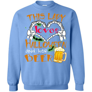 This Girl Loves Halloween And Her Beer Funny Halloween Shirt For Beer LoversG180 Gildan Crewneck Pullover Sweatshirt 8 oz.