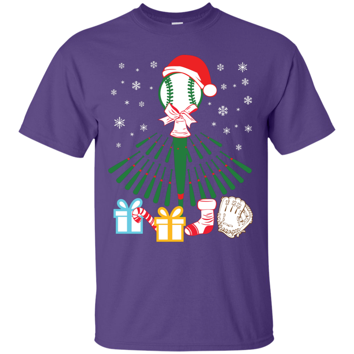 Baseball Christmas T-Shirt Purple
