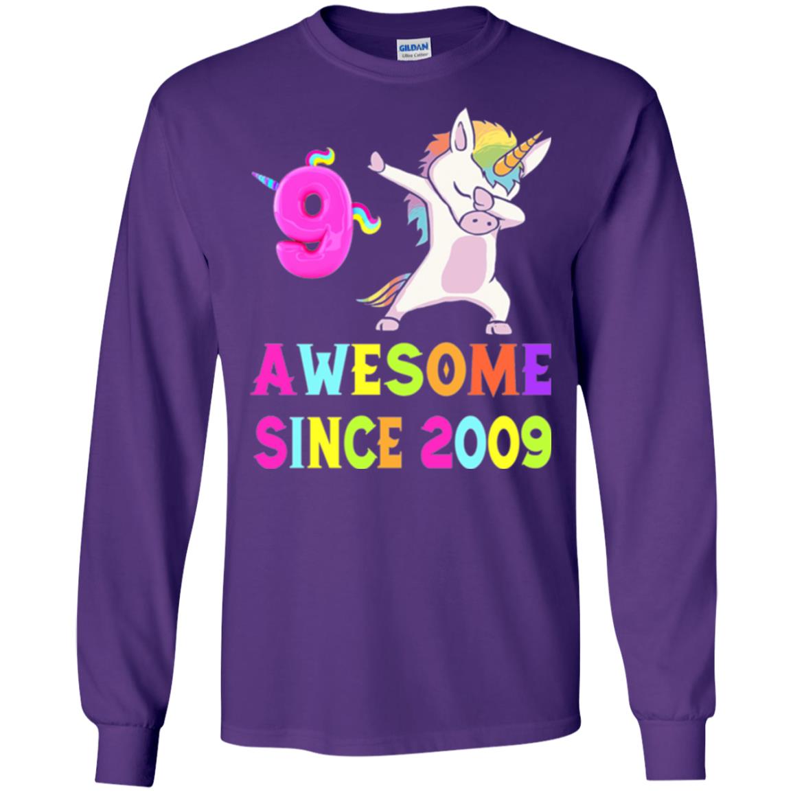 9th Birthday T-shirt Unicorn Dabbing Awesome Since 2009 Purple