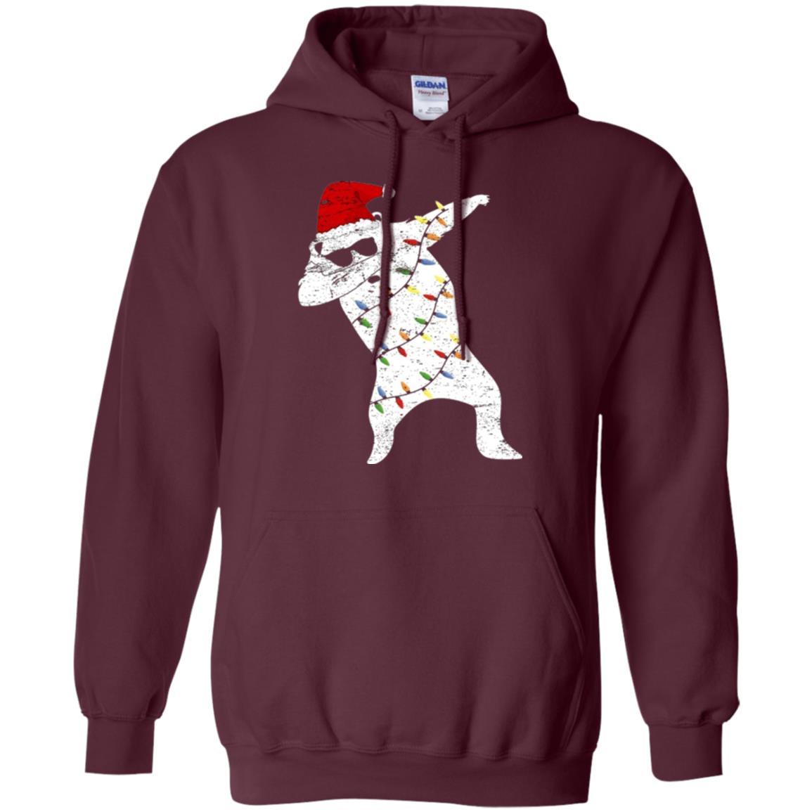 Christmas T-shirt Santa Bear Dabbing Lights Sunglasses Maroon