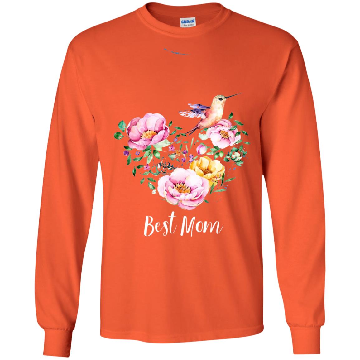 Best Mom Hummingbird Flower Heart Mommy Shirt Orange