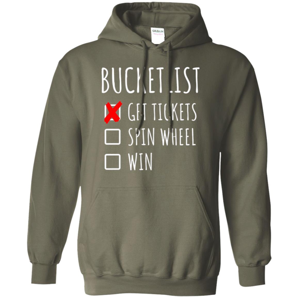 Game Show T-shirt Bucket List Spin Wheel Win Military Green