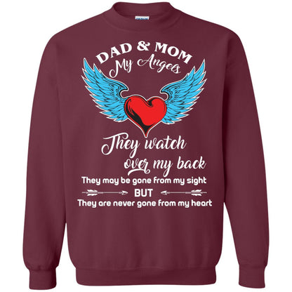Dad And Mom My Angels They Watch Over My Back Family T-shirt Maroon