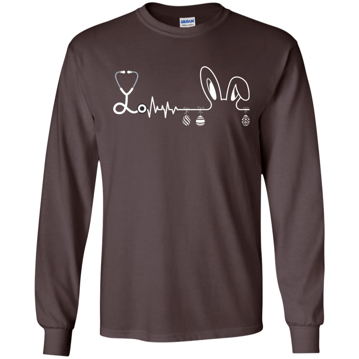 Easter Bunny Nurse Heartbeat T-shirt For Nursing Lover Dark Chocolate